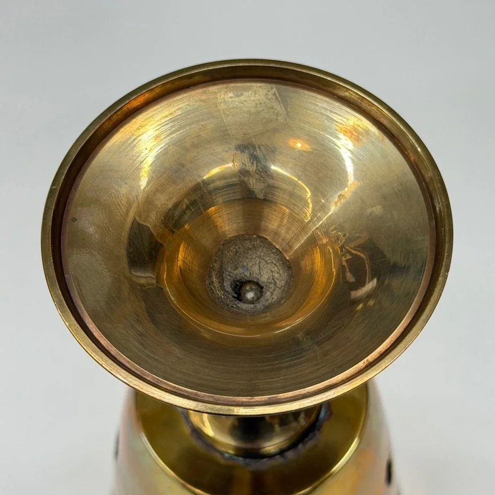 Vintage Brass‎ Christmas Tree Cutout Candle Holder Chalice Pedestal Gold Tone